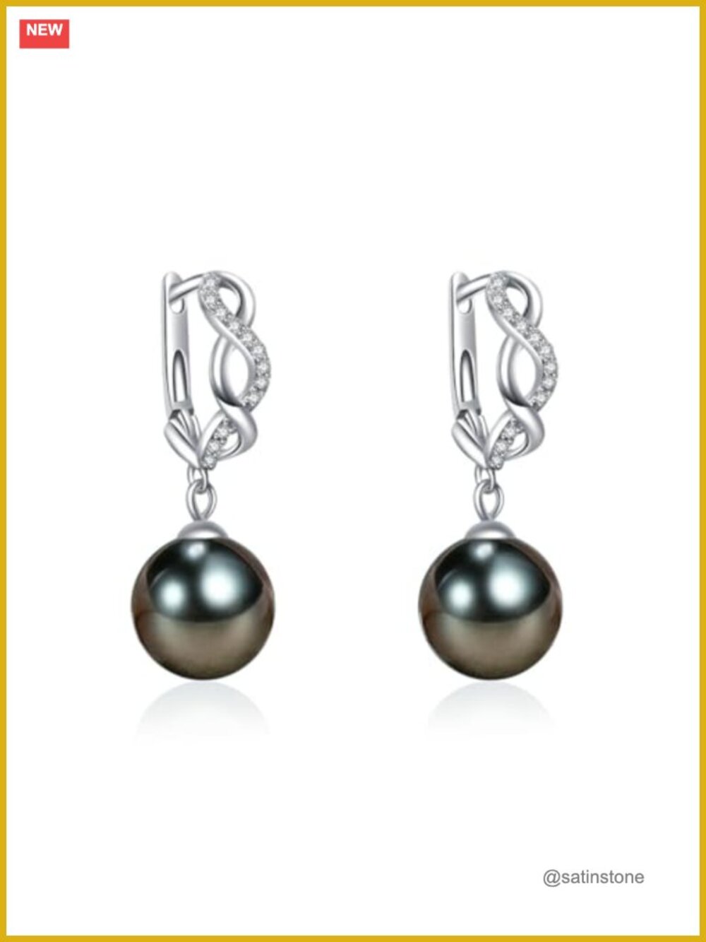 18K Gold Plated 925 Sterling Silver Black Pearl Dangle Earrings